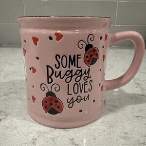 SOME BUGGY LOVES YOU Hand Painted Ladybugs 17oz Mug Cup Ceramic Valentine’s Day